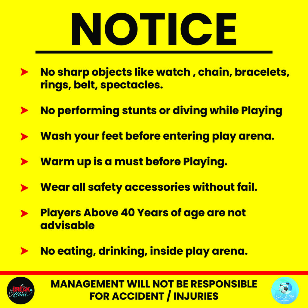 warning message for splash pit soapy football kochi